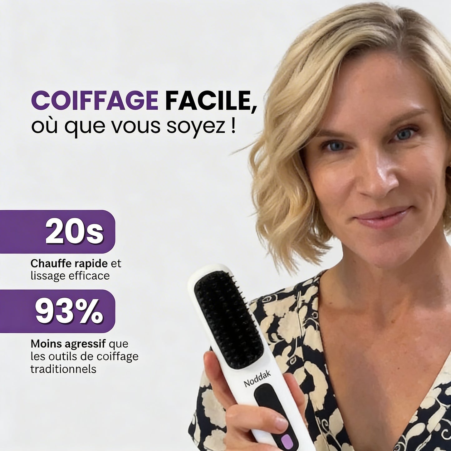 La PREMIÈRE brosse coiffante intelligente pour cheveux courts - Brosse NODDAK™