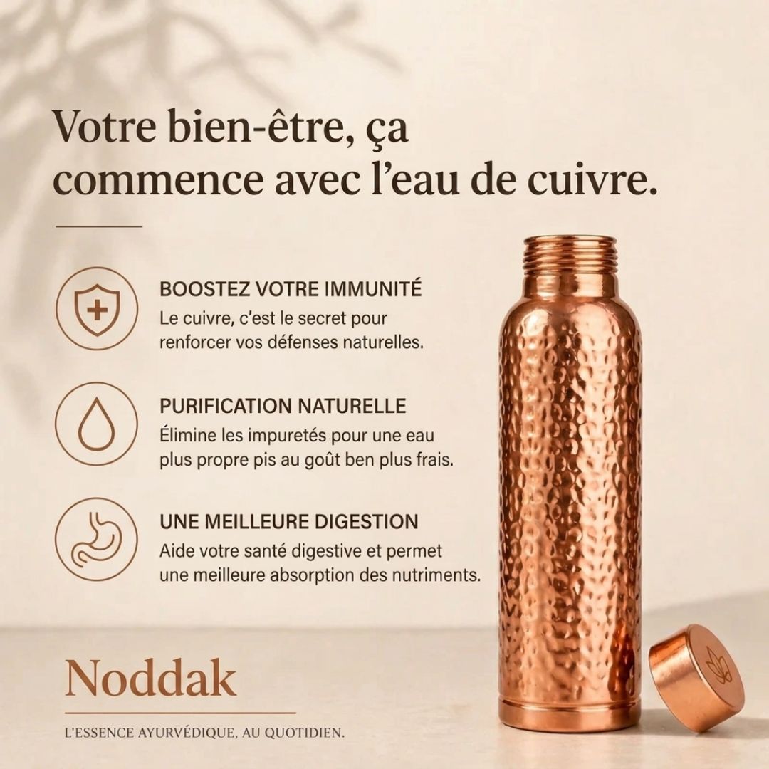 AquaCuivre – Gourde en cuivre purifie l’eau naturellement